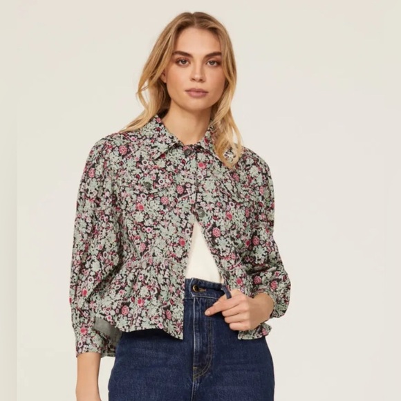 NWT Cinq à Sept Floral Denim Lizzie Jacket. Size 4. - Picture 1 of 9